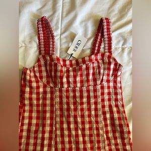 Cider Gingham Print Shirred Mini Dress Size S
